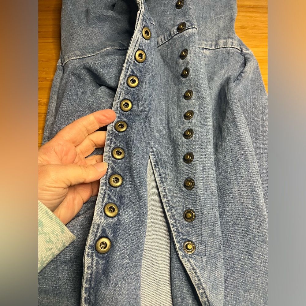 Retrofete Washed Light Blue Denim Button-Front Mini Dress - Picture 11 of 13